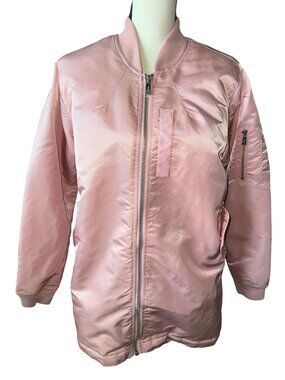 Vintage Pink Bomber Jacket SOHO BABE Longline Ribbed Collar Cuffs Pockets Large